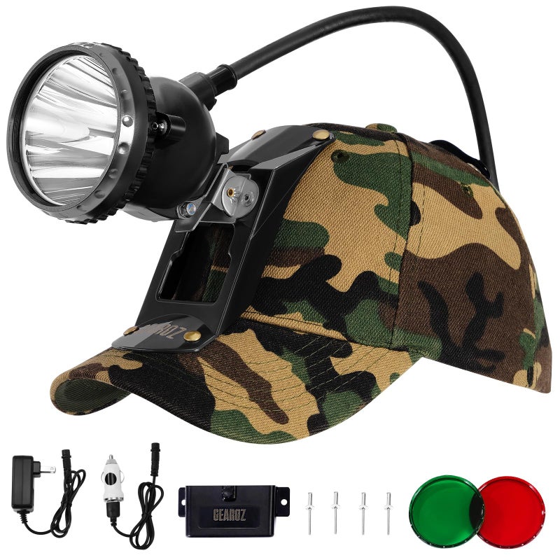 GearOZ 10W Coon Hunting Lights Headlamp for Coyotes Hog Predators, 4 Lighting Modes, IPX5 Waterproof Camping Hiking Fishing Headlamp Rechargeable 400 Lumens Bright Headlight with Hunting Cap - Image 1
